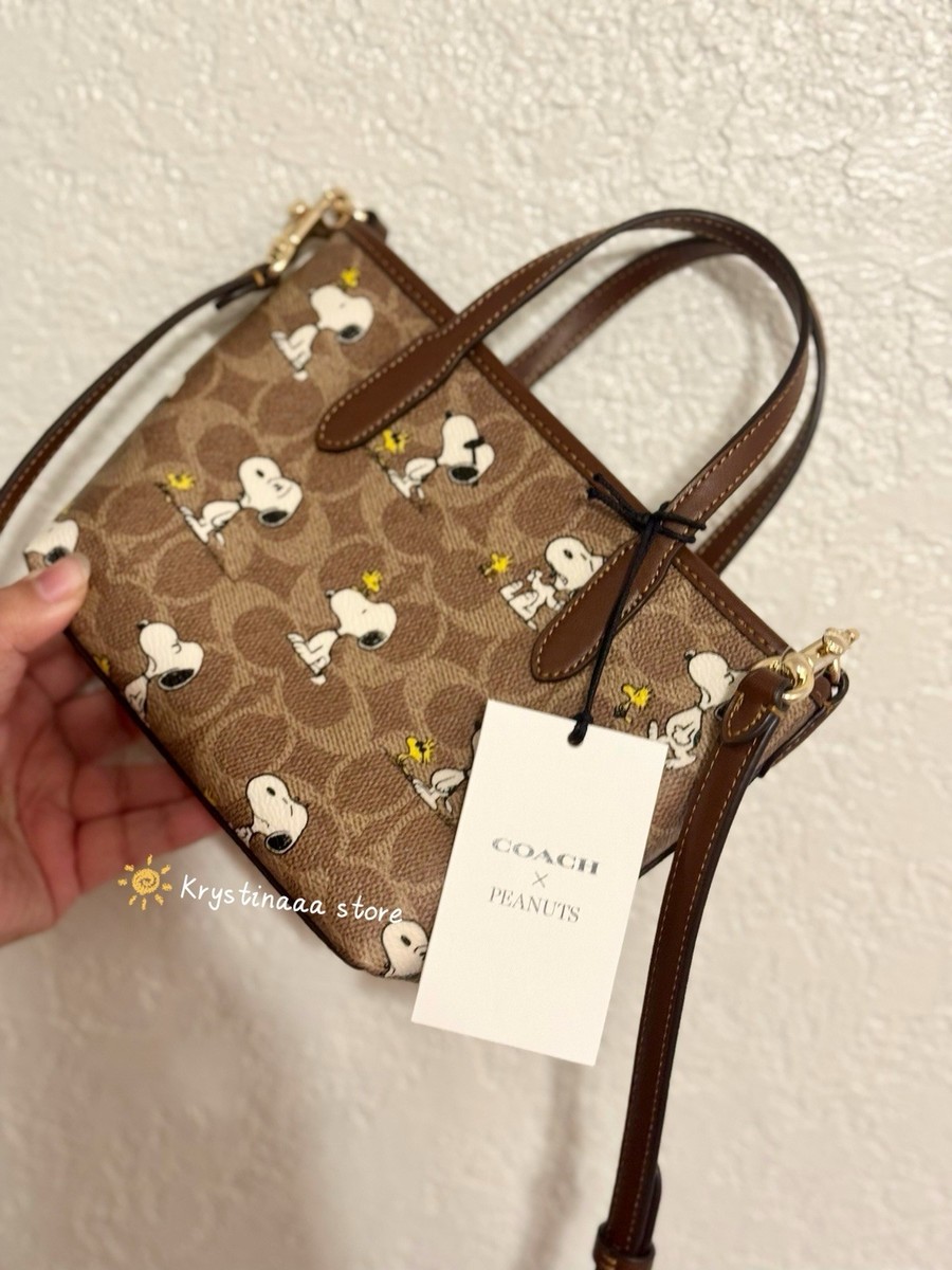 Coach X Peanuts City Mini Tote Bag In Signature Canvas With Snoopy