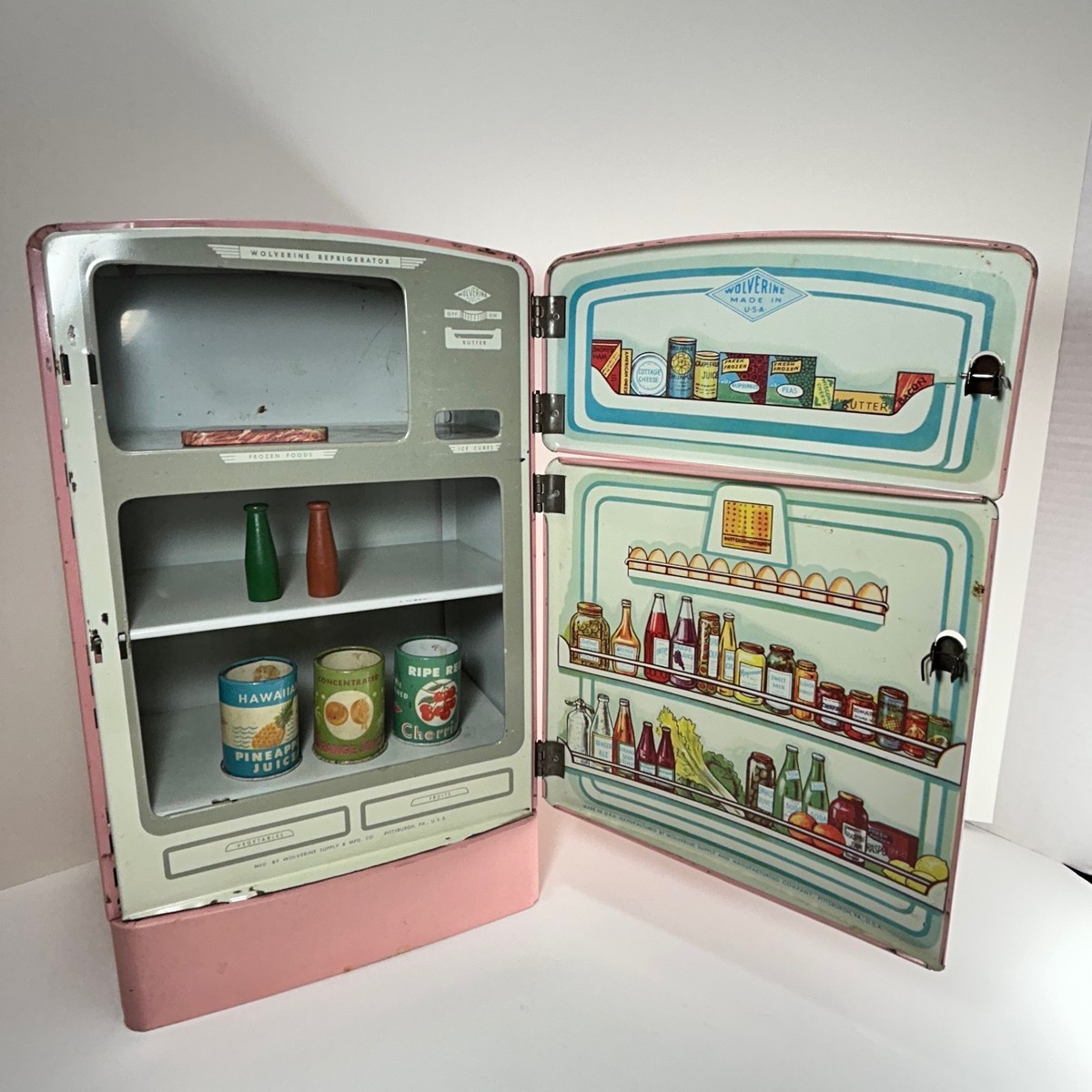 1950s Pink Wolverine Refrigerator # 185 Metal Litho Toy Appliance