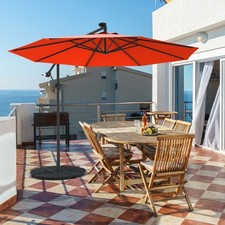 10Ft Offset Hanging Umbrella Patio Outdoor w/ 32 Solar LED Lights Orange