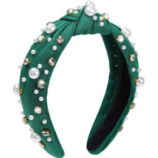 Pearl Knotted Headband, Women Rhinestone Embellished Hairband