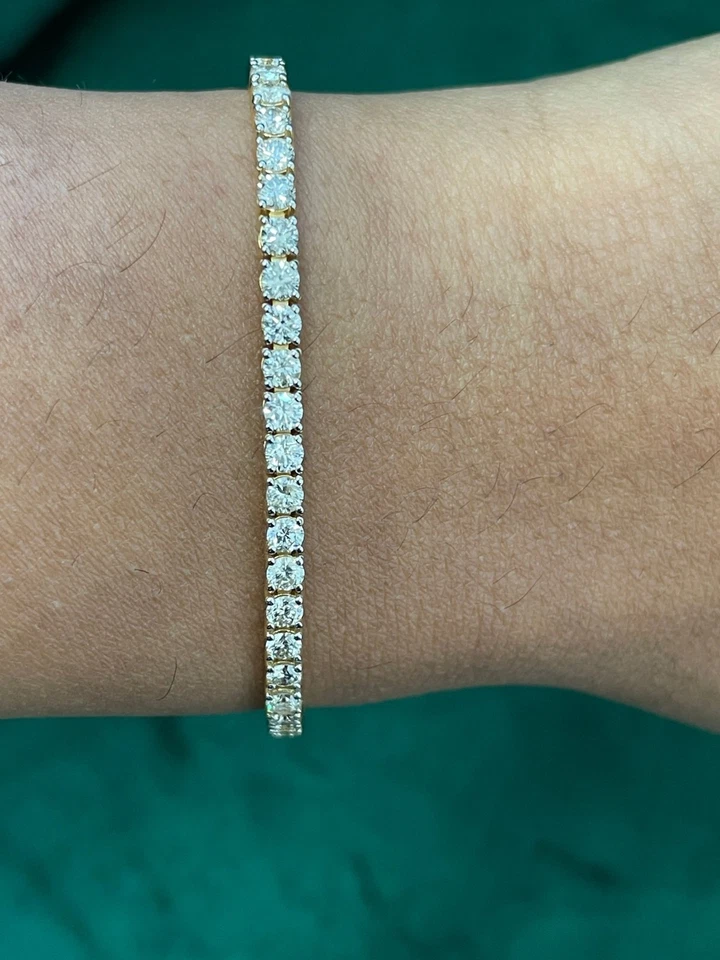 Luxury 4.5ct J I1 Natural Diamond Tennis Bracelet 10k Yellow Gold 7" Bridal Gift - Image 2 of 4