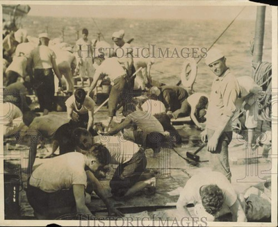 #ad 1917 Press Photo Jackies at quot;spring house cleaningquot; on ship#x27;s deck kfx63213 $29.99