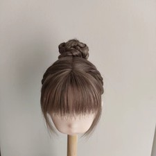 16cm Landoudou Wig 1/6 BJD Doll Soft Mohair w/ Bangs Hair Bun Girl Handmade Gift