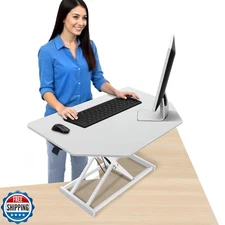 34 inch White Corner Height Adjustable Standing Desk Converter, One-Click Sit