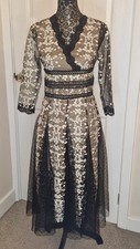 Shiran Fushi Lace Midi Dress Black Lined Sheer Embroidered  Party Wedding Sz 10