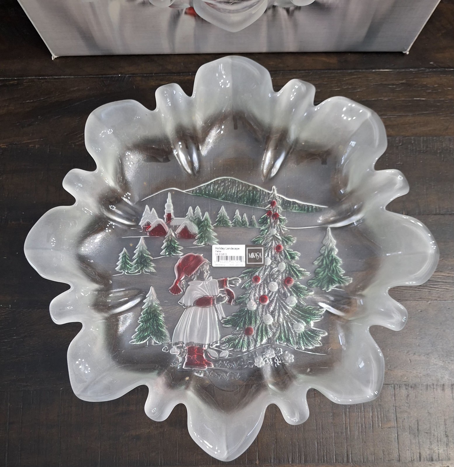 Mikasa Holiday Landscape Ruffled Edge Serving Platter Orig Box 13.5"W Germany 