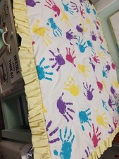 Vintage print hand made Baby Toddler Quilt Handmade Handprints 44x37