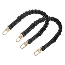 Braided Purse Strap, 2Pcs 44.7cm/17.6" Black PU Leather with Gold Buckles