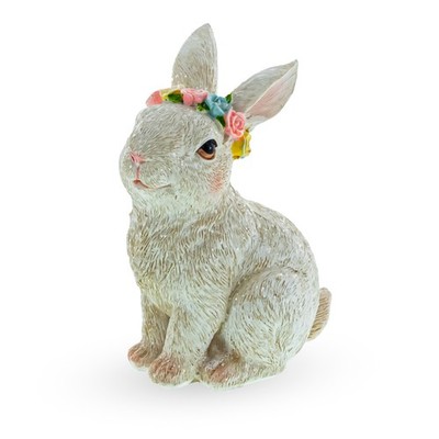 Floral Crown Bunny Figurine   Spring & Easter Rabbit Decoration 4.2 Inches