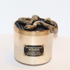 Bath  Body Works Wicked Vanilla Woods Candle 3 Wick Snake Lid 14.5 Oz NEW