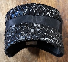 Vintage 1960's Shiny Black Woven Straw Raffia Pillbox Hat, Union Made, MINT EUC