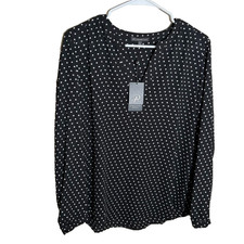 Adrianna Papell Blouse Women's Medium Polka Dot V-Neck Long Sleeve Top NWT