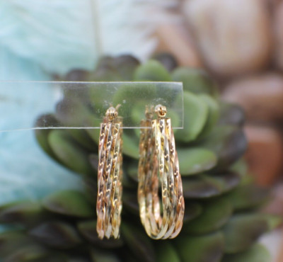 Massive 14k Tri-Color Gold Struktur Creolen breit oval glänzend massiv