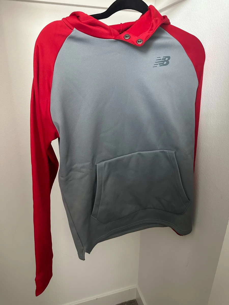 New Balance NB Small Mens Pullover Hoodie Red and Gray MT21713 Two buttons