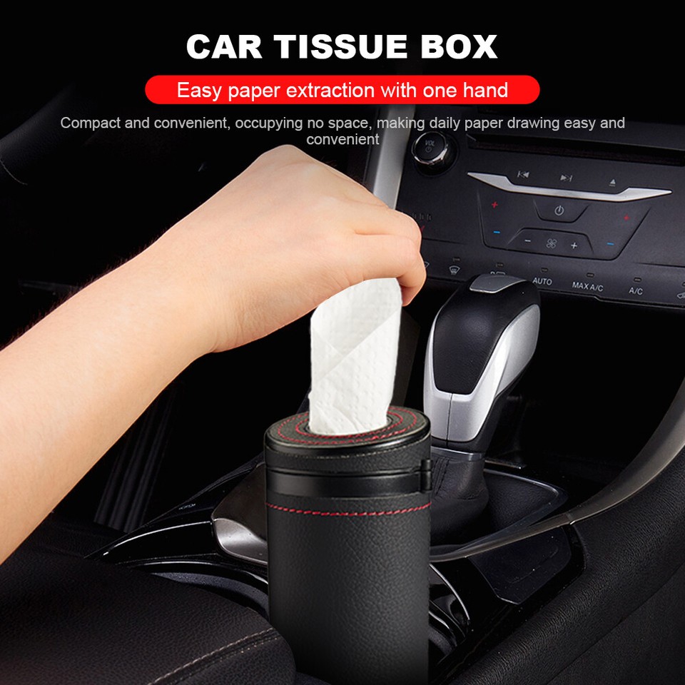 Auto Round Paper Tube Leather Auto Tissue Case Tissue Storage Box