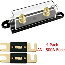 1/0/4/8 Gauge ANL Fuse Holder with 4 Pack Gold Plated 500 Amp ANL Fuse
