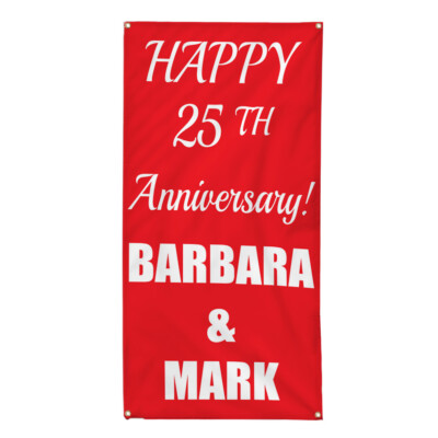 Vertical Vinyl Banner Multiple Sizes Happy 25Th Anniversary! Custom Names Red