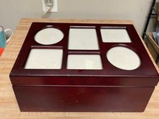 BEAUTIFUL BOMBAY CHERRY WOOD PHOTO HOLDER, AND DEEP 4 SECTION KEEPSAKE BOX