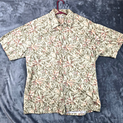 Hollis River Hawaiian Mens Button Down Shirt Bamboo Leaf Pattern Size XL
