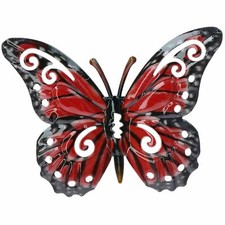 Small Red Metal Butterfly Garden Fence Home Wall Art Decoration Ornament
