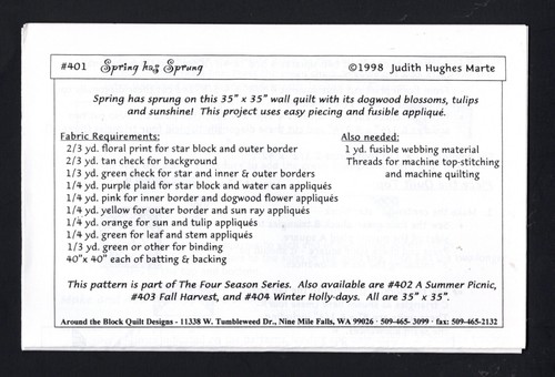 Spring Has Sprung Wall Quilt Pattern by Around the Block Quilt Designs - Picture 2 of 2