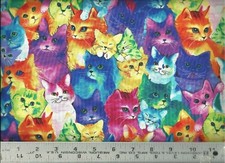Timeless Treasures Colorful Water Color Cats 100 Cotton Quilt Fabric BTY