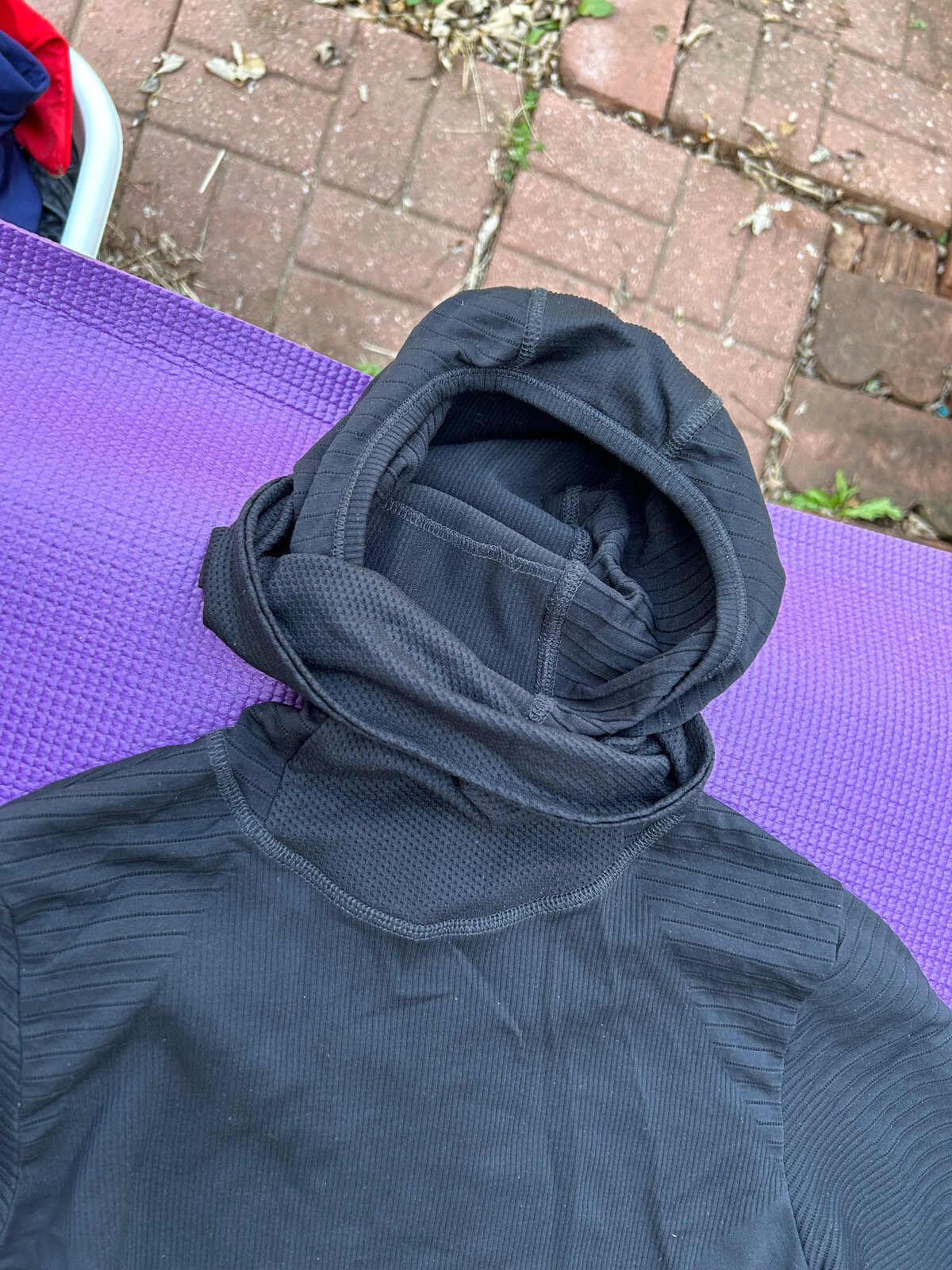 Athleta Flurry Balaclava Rib Mix Solid Shirt Top Black 631816 SIZE XS