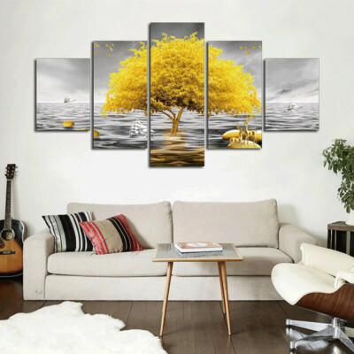 Golden Tree Scenery 5 Piece Canvas Print Wall Art Poster Home Decoration