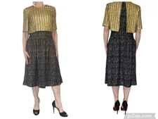 ST. JOHN COUTURE LAYERED SHORT SLEEVE DRESS BLACK GOLD SEQUIN JACKET A LINE 4
