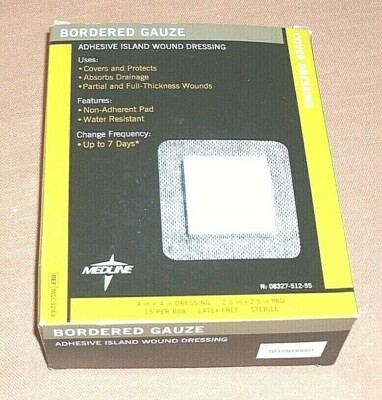 MEDLINE BORDERED GAUZE Adhesive Island Wound Border Dressing Pad 4''x4'' 15/BX USA
