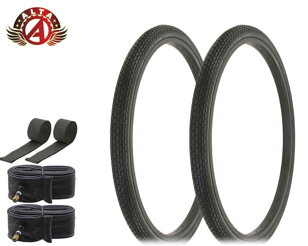 ALTA Bicycle 26" x 1.95" All Black AL-120A Brick TREAD (2) 26" Tires,Tubes,Strip