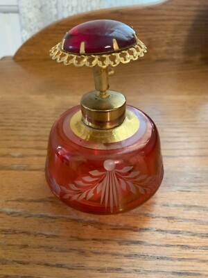 VINTAGE DEVILBISS RUBY RED/CRANBERRY ETCHED PERFUME ATOMIZER WEST GERMANY 600-73