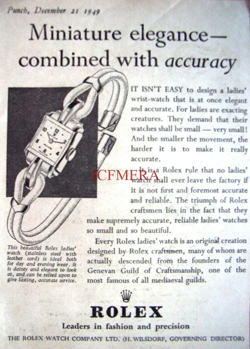 Stampa pubblicitaria Rolex orologi da donna 1949