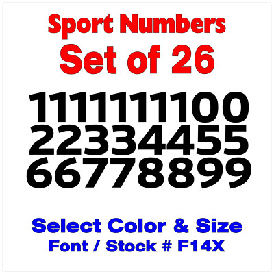 Helmet - Sport Vinyl Decals - 26 Numbers - Select Color & Size STK# F14X