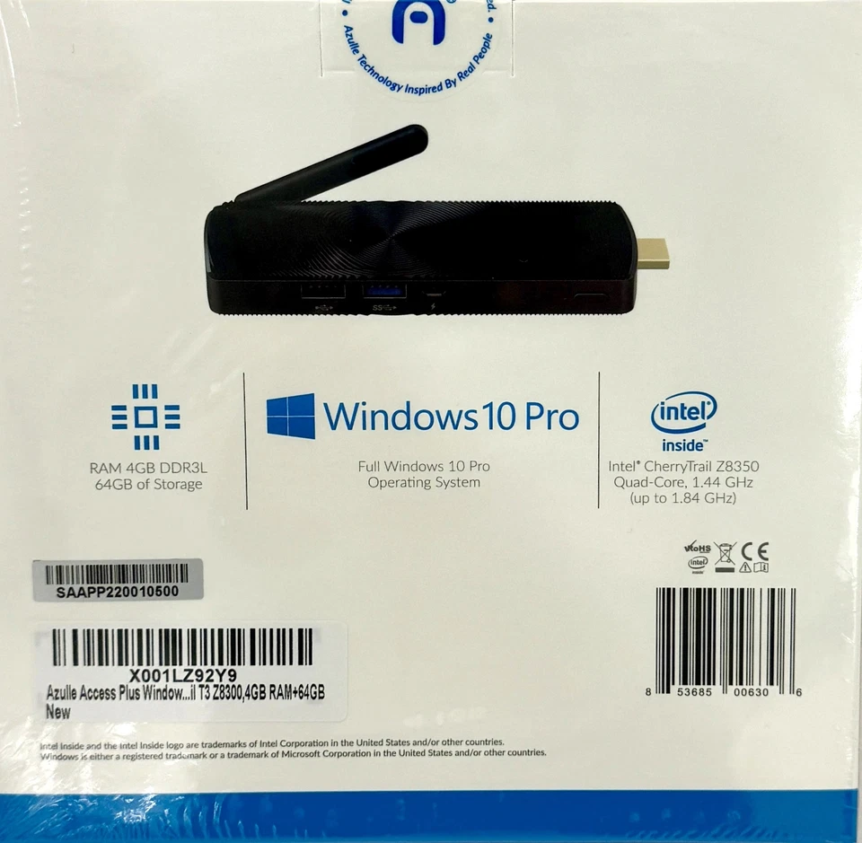 Brand New Sealed Box Mini PC Azulle Access Plus Win 10 Pro T3 Z8300 4GB + 64GB - Image 2 of 2
