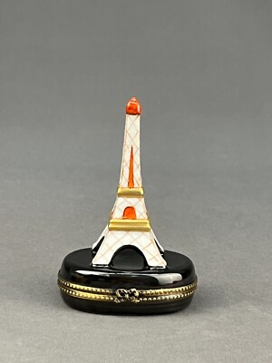 Limoges France Hand-Painted EIFFEL TOWER 4'' Porcelain Trinket Box: MINT