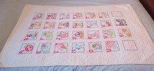 Vintage Cross Stitch Baby Blanket throw ALPHAEBET QUILT Animals 32 x 53