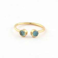 Dainty Aqua Sky Blue Chalcedony Yellow Gold Plated Double Stone Adjustable Ring