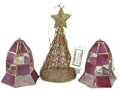 3 Studio Nova Vtg Christmas Ornaments, 2 Bell Seashell - 1 Tree 3.5'' PHILIPPINES
