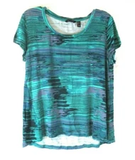 New H by Halston Scoop Neck Shirt Sz M Green Hi Low A300845 Women XS1