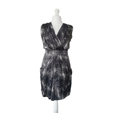 Kenneth Cole Dress 12 100% Silk Black & Grey Evening Party
