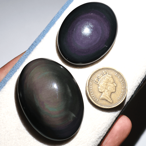 Set 2 PC Natural Rainbow Obsidian Hi-Quality Collectible Oval Crystal Palmstones - Picture 8 of 12