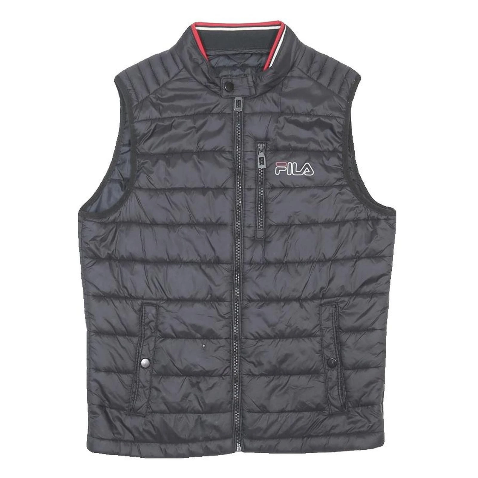 FILA Mens Black Quilted Synthetic Jacket S Lightweight Sport Zip Vest