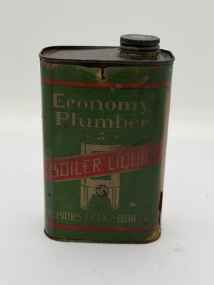 VINTAGE Economy Plumber Co. NY ADVERTISING Boiler Liquid Tin Can Repairs Leaky