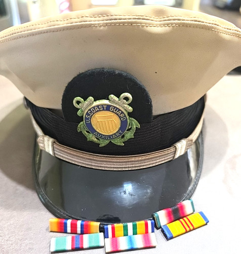 USCG AUXILARY OFFICER HAT-BANCROFT --SIZE 7 1/4 + 8 RIBBONS REAL THING -