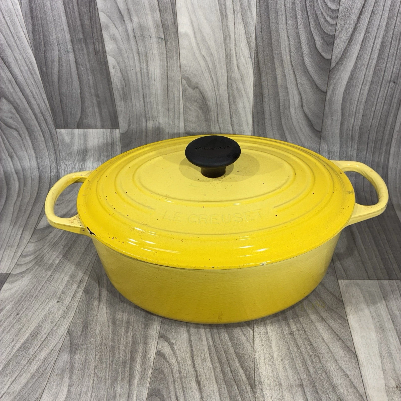 Vintage Le Creuset Oval Dutch Oven 5 Qt #29 Yellow Cast Iron Enamel France Used