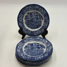 SET OF 7- LIBERTY BLUE STAFFORDSHIRE  ENGLAND 5 3/4 " MONTICELLO BREAD PLATES