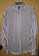 English Laundry Men  s 16 34/35 Shirt Purple White Stripe Contrast Trim Flip Cuff