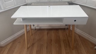 Habitat Large Cato White Office Desk with Wooden Legs and Drawer