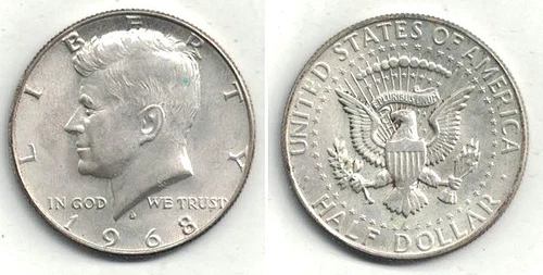 1968-D Kennedy Silver (40%) Half Dollar in AU to UNC at Below Silver Melt Value